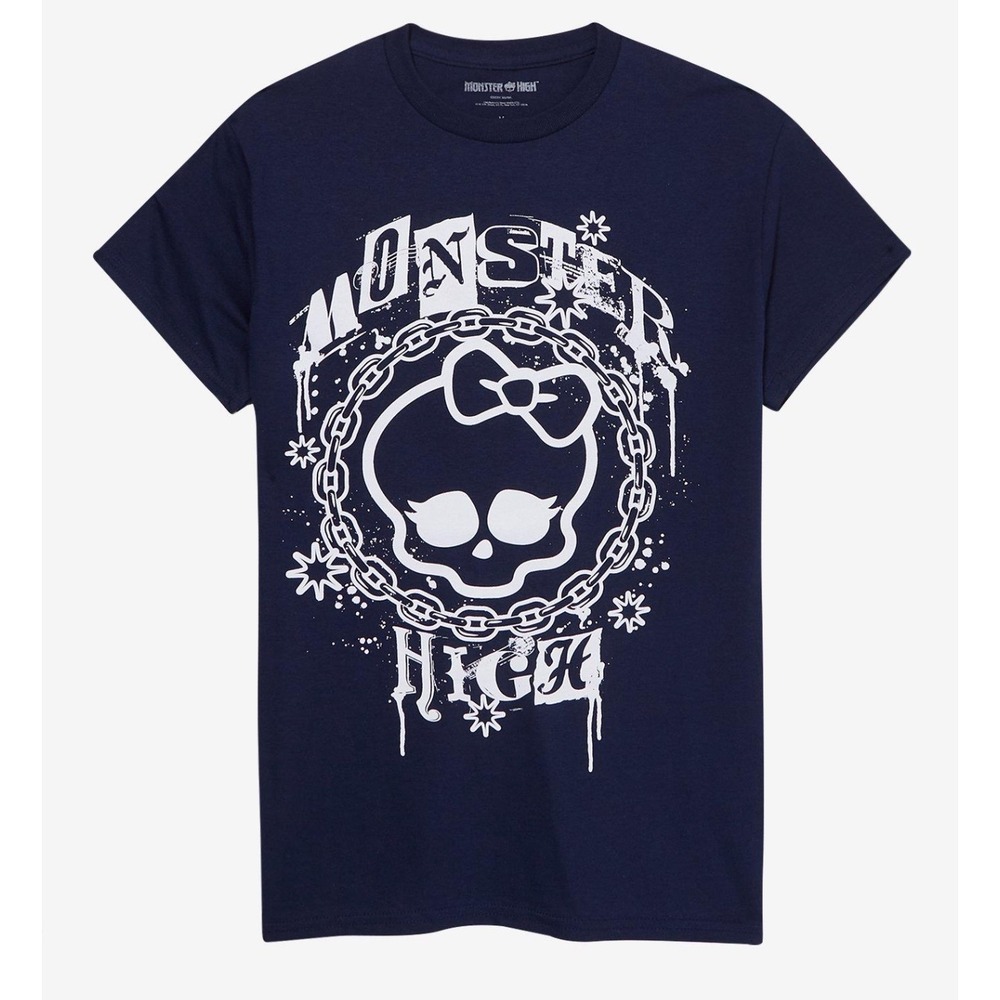 Monster‎ High Skullette Chain Graffiti Black Boyfriend Fit Girls T-Shirt XL New